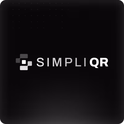 Logo de Simpli QR avec des carrés dégradés à gauche sur fond noir.